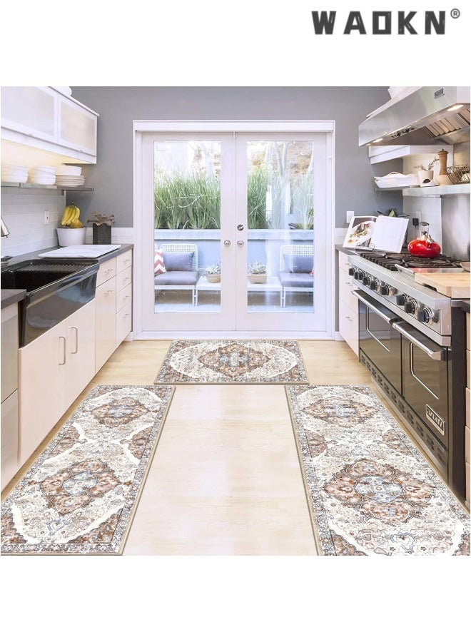 WAOKN Farmhouse Kitchen Rugs Sets of 3 Non Slip Washable Boho Kitchen Rugs and Mats for Floor Kitchen Runner Rug Floor Carpet for Kitchen, Laundry, Hallways，Oil absorbing kitchen mat, household dirt resistant and wear-resistant floor mat, entrance door mat（50*80+50*120+50*151cm） - Image 4