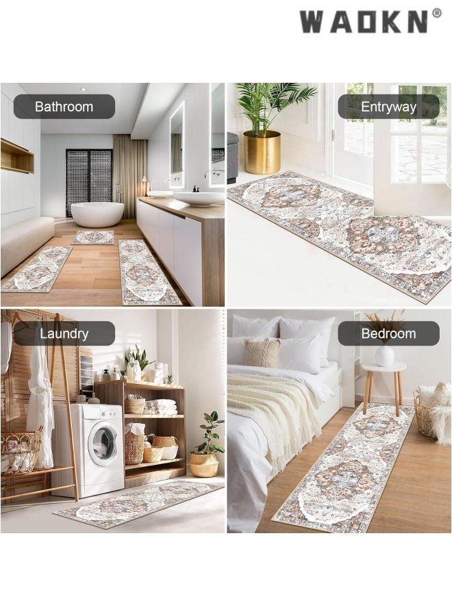 WAOKN Farmhouse Kitchen Rugs Sets of 3 Non Slip Washable Boho Kitchen Rugs and Mats for Floor Kitchen Runner Rug Floor Carpet for Kitchen, Laundry, Hallways，Oil absorbing kitchen mat, household dirt resistant and wear-resistant floor mat, entrance door mat（50*80+50*120+50*151cm） - Image 3