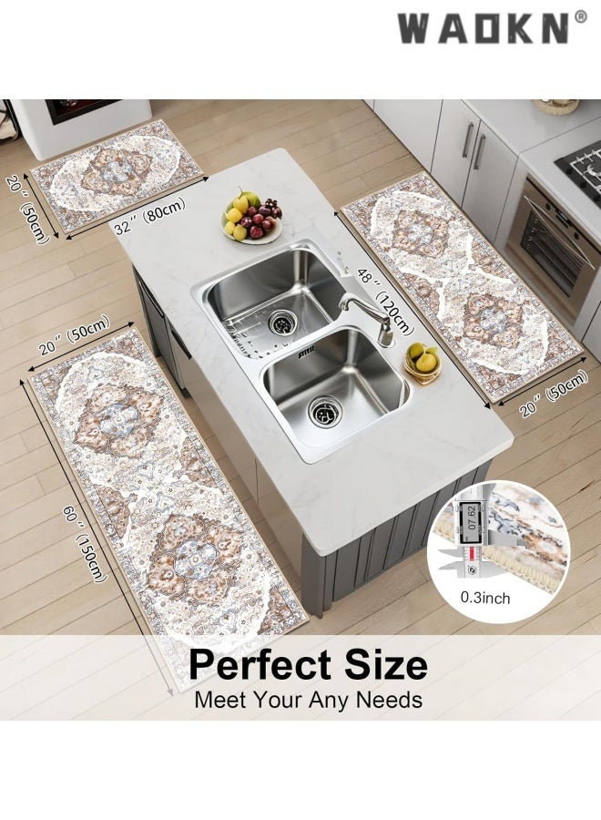 WAOKN Farmhouse Kitchen Rugs Sets of 3 Non Slip Washable Boho Kitchen Rugs and Mats for Floor Kitchen Runner Rug Floor Carpet for Kitchen, Laundry, Hallways，Oil absorbing kitchen mat, household dirt resistant and wear-resistant floor mat, entrance door mat（50*80+50*120+50*151cm） - Image 5