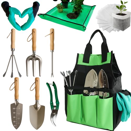 BovcTrraann Garden Tools Set Stainless Steel Gardening Supplies Kit Gardening Kit Garden Hand Tools with Fashion and Durable Storage Bag Planting Tools Ideal Gifts for Women Men 10 Pieces - Image 1