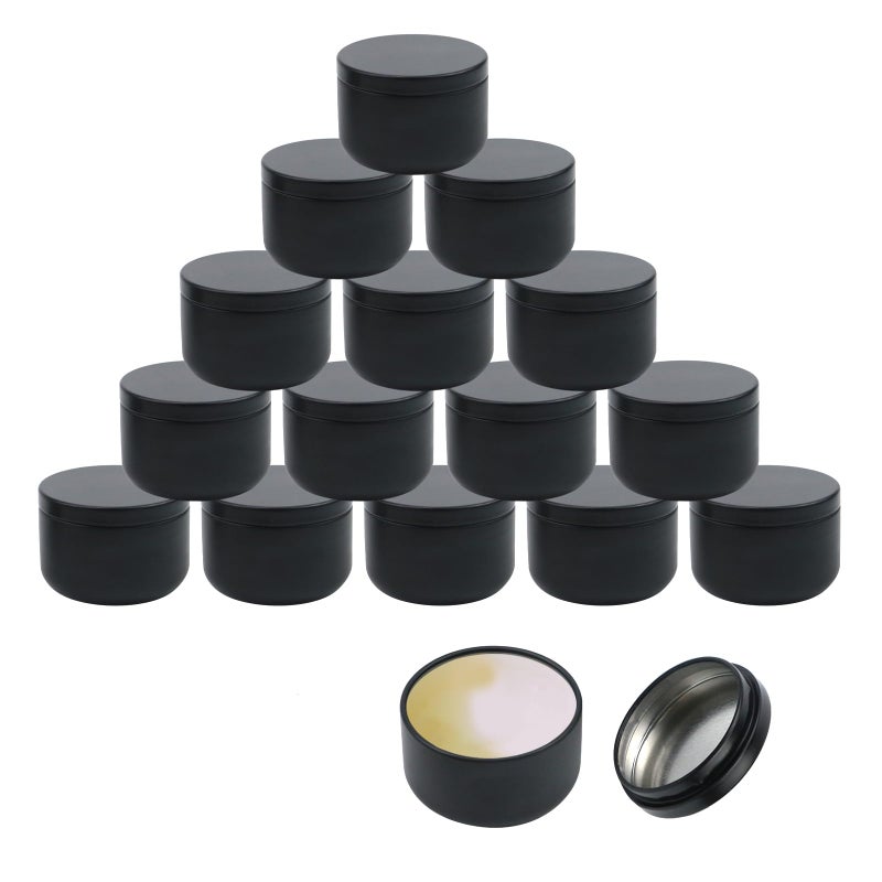 Geesatis 3 oz Empty Candle Tins with Lids 16 Pcs Metal Candle Containers Jars for Candle Making Storage Airtight Black