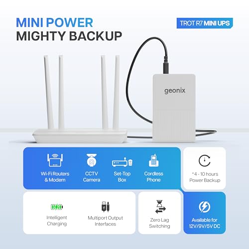 GEONIX Trot R7 Mini UPS Power Bank|Backup Upto 6 Hours|2x2000 mAh Battery|Supports 12V/2A,9V/2A,5V/2A Output|Power Backup for Wi-Fi Routers,CCTV Camera,Set-Top Box,Cordless Phone,Modem USB(White) - Image 2