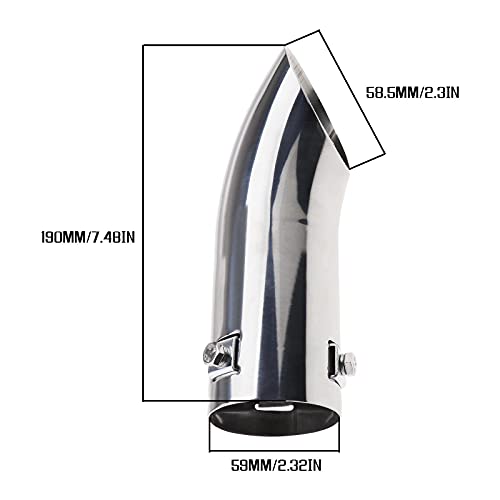 SING F LTD Car Exhaust Tip Trim End Pipe Tail Fit for 30-52mm Diameter Exhaust System Stainless Steel Chrome Finish Trim Bumper Tip Curved Car Replacement Accessories - Image 3
