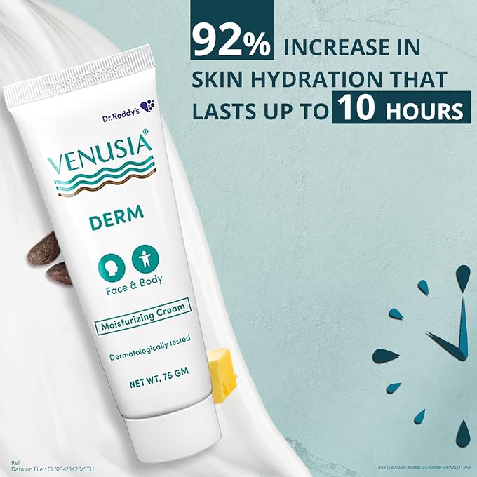 VENUSIA Dr. Reddy'S Derm Moisturizing Cream | 24-Hour Intense Hydration | Skin Barrier Repair | For Dry To Very Dry Skin | 4 Natural Butters | Hypoallergenic | 75G Pack Of 2 - Image 3