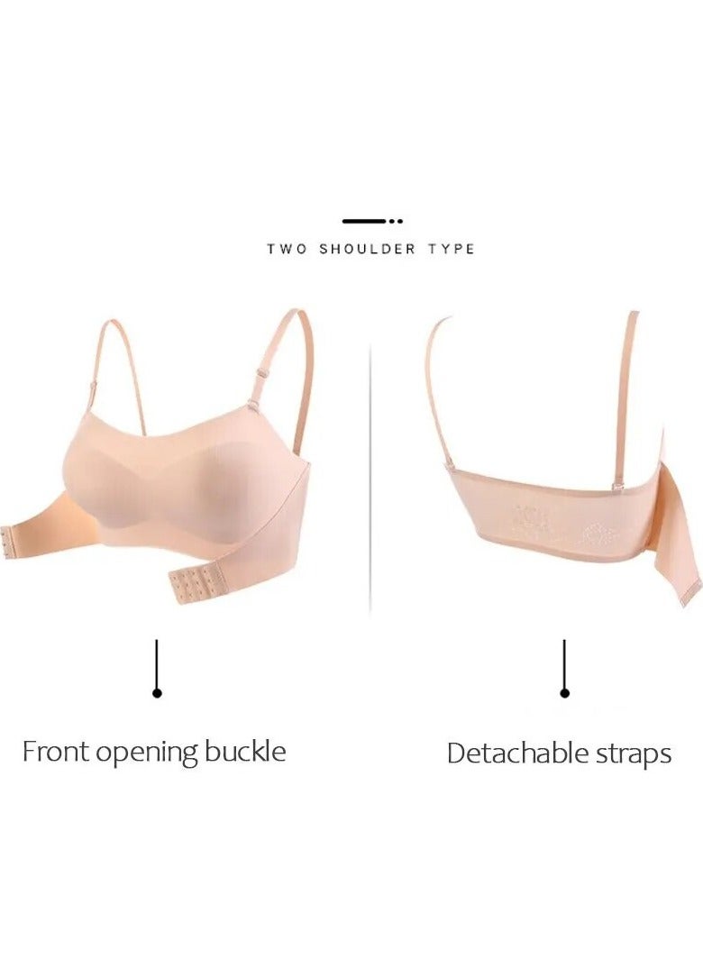 roaiss 2Pcs Women's Strapless Tube Top Underwear Without Steel Ring Push Up Bra Beige/Black - Image 3