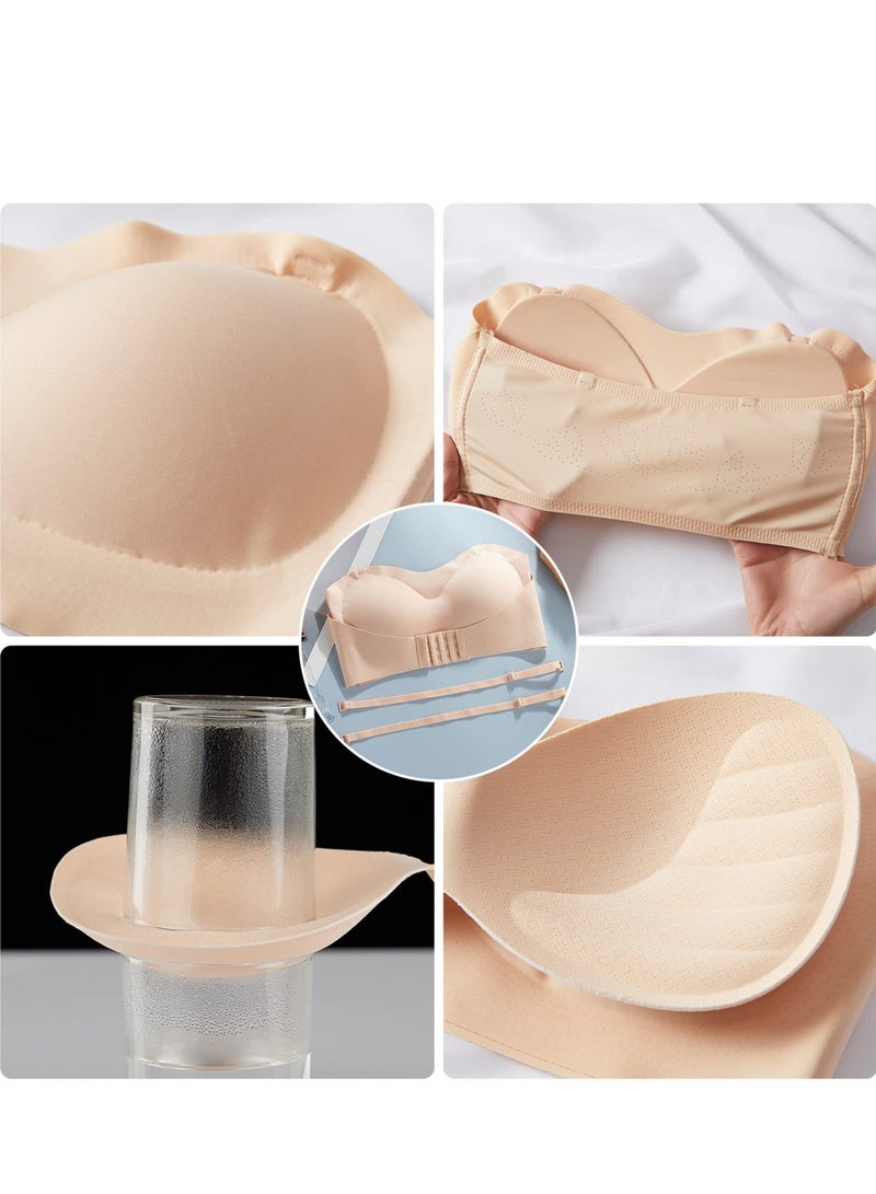 roaiss 2Pcs Women's Strapless Tube Top Underwear Without Steel Ring Push Up Bra Beige/Black - Image 5