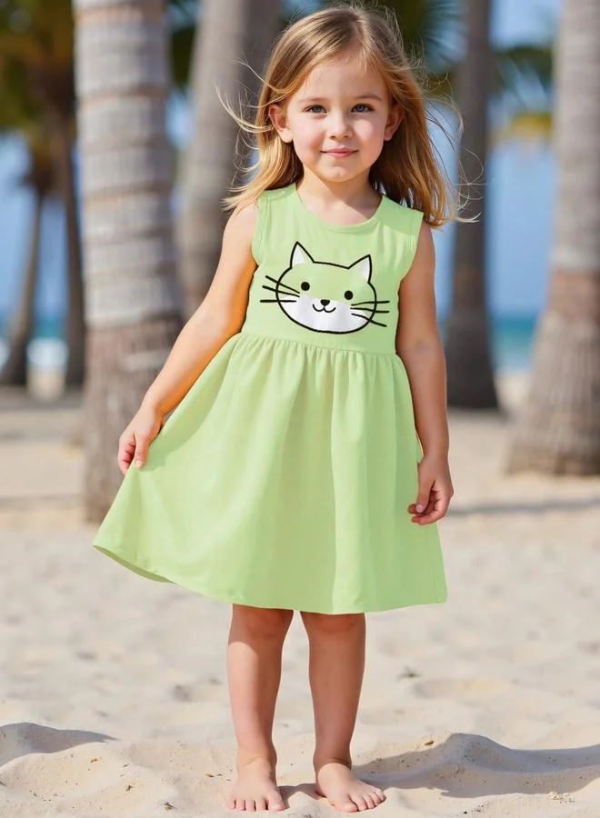 Take Two  Girls Green Graphic Print Sleeveless Dress for Women | Best Price UAE