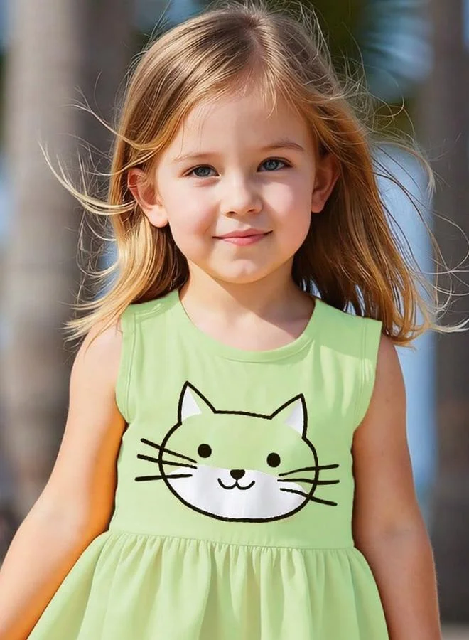 Take Two  Girls Green Graphic Print Sleeveless Dress for Women | Best Price UAE