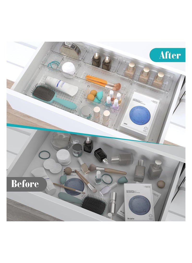 مجموعة منظمات أدراج بلاستيكية شفافة مستوردة، 13 قطعة، 4 صواني تنظيم أدراج مكتبية للمكياج والمجوهرات وأدوات المطبخ والأدوات وإكسسوارات المكتب - Image 4