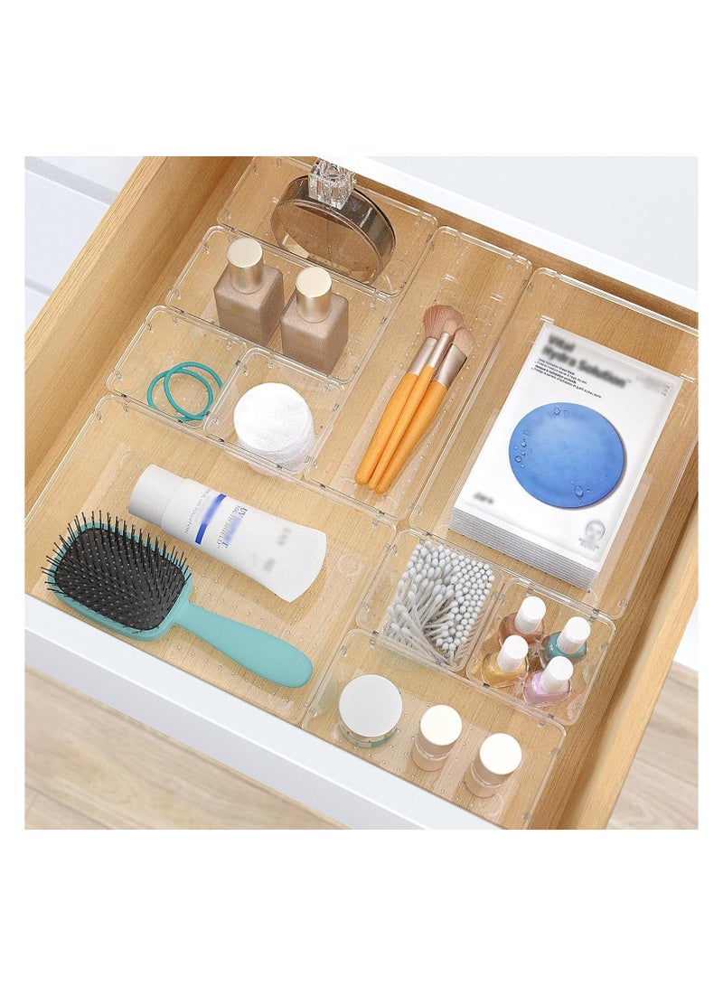 مجموعة منظمات أدراج بلاستيكية شفافة مستوردة، 13 قطعة، 4 صواني تنظيم أدراج مكتبية للمكياج والمجوهرات وأدوات المطبخ والأدوات وإكسسوارات المكتب - Image 5