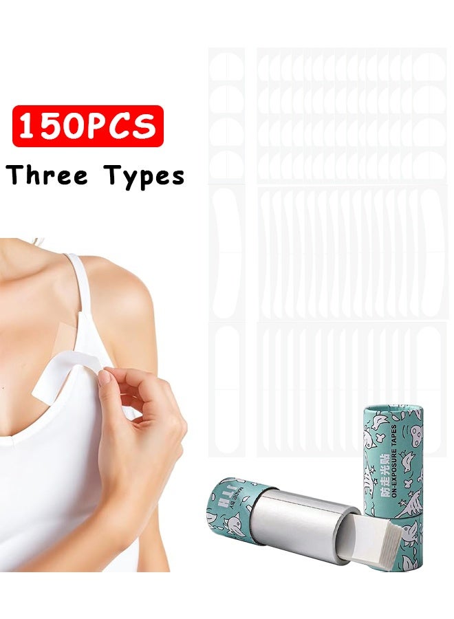 150 قطعة من شرائط لاصقة مزدوجة الوجه للملابس، شريط أزياء ذاتي اللصق للملابس للنساء، شريط قوي وشفاف للجسم لجميع أنواع البشرة، شريط خياطة غير مرئي لملابس النساء، شريط أقمشة لحمالات الصدر والفساتين، لاصق غير مرئي وصديق للبشرة - Image 1