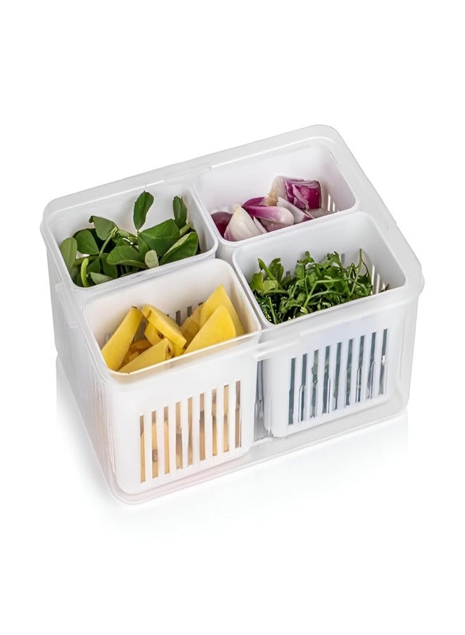 Sakuya Fridge Containers Boxes - Grid |Freezer Storage |Container for Kitchen Storage Set| multipurpose Storage in Kitchen, Vegetable|Refrigerator-Food-Box- Plastic (4 GRID) - Image 1
