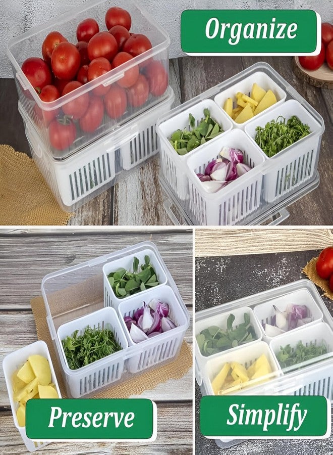 Sakuya Fridge Containers Boxes - Grid |Freezer Storage |Container for Kitchen Storage Set| multipurpose Storage in Kitchen, Vegetable|Refrigerator-Food-Box- Plastic (4 GRID) - Image 3