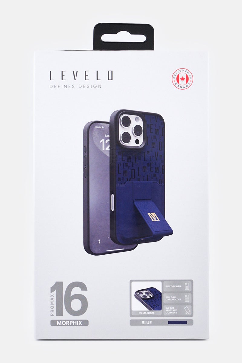 LEVELO iPhone 16 Pro Max Mprphix Case With Cardholder And Stand, Dark Blue - Image 2