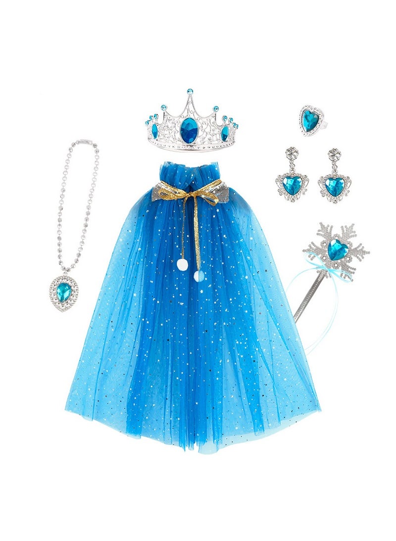 Cloak Set 6-Piece Girl Princess Crown Cloak, Suitable For Little Girls To Dress Up And Give Away To Girls - Image 1