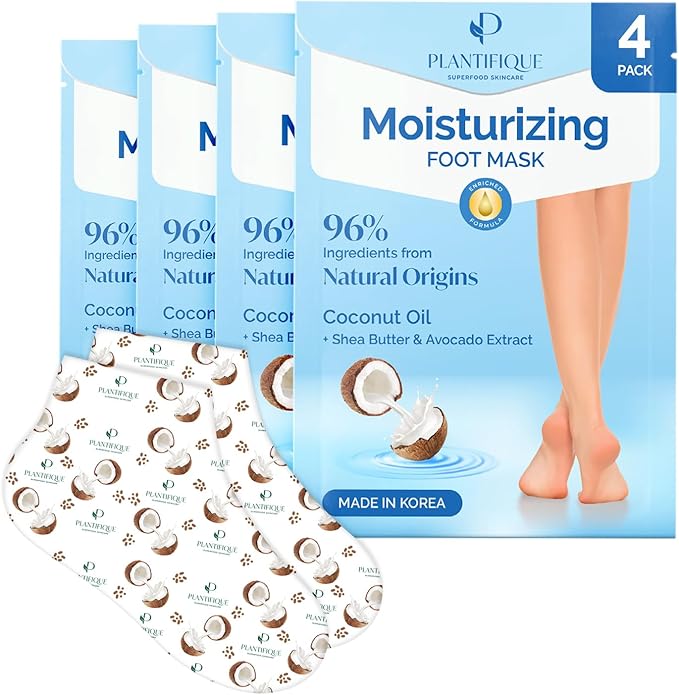 Plantifique Hydrating Foot Mask Socks 4 Pairs with Shea Butter for Soft Heels Deep Moisturizing Repairing Dry Rough Skin Korean Skincare Foot Care Gift - Image 1