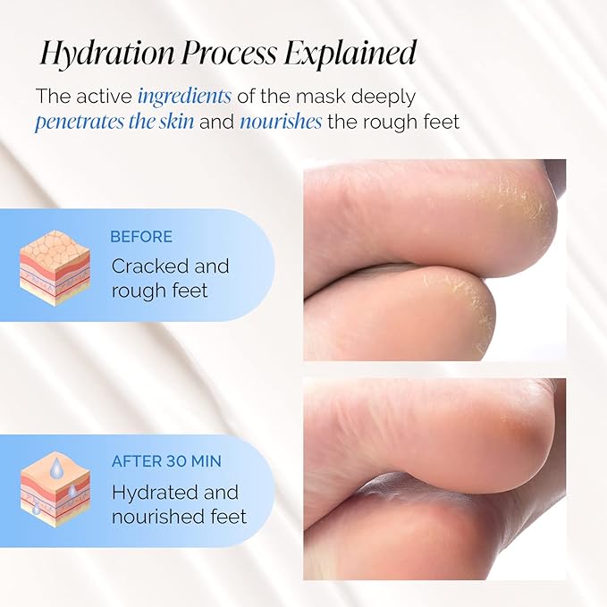 Plantifique Hydrating Foot Mask Socks 4 Pairs with Shea Butter for Soft Heels Deep Moisturizing Repairing Dry Rough Skin Korean Skincare Foot Care Gift - Image 2