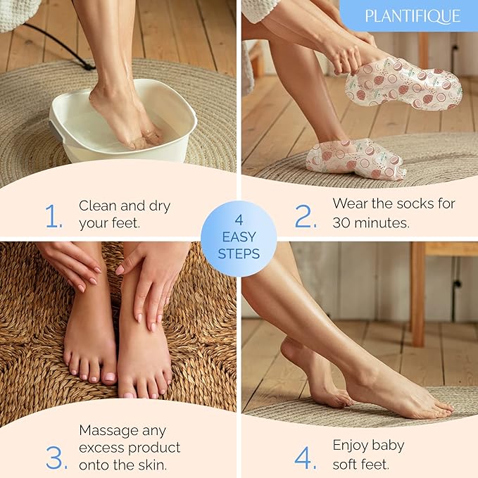 Plantifique Hydrating Foot Mask Socks 4 Pairs with Shea Butter for Soft Heels Deep Moisturizing Repairing Dry Rough Skin Korean Skincare Foot Care Gift - Image 5