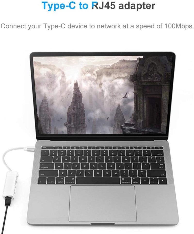 كلاراكو محول من النوع C إلى RJ45، محول شبكة إيثرنت LAN بسرعة 100 ميجابت في الثانية من النوع C إلى RJ45 لأجهزة الكمبيوتر المحمولة المزودة بمنفذ USB C، متوافق مع أنظمة التشغيل ويندوز XP/7/8 - Image 1