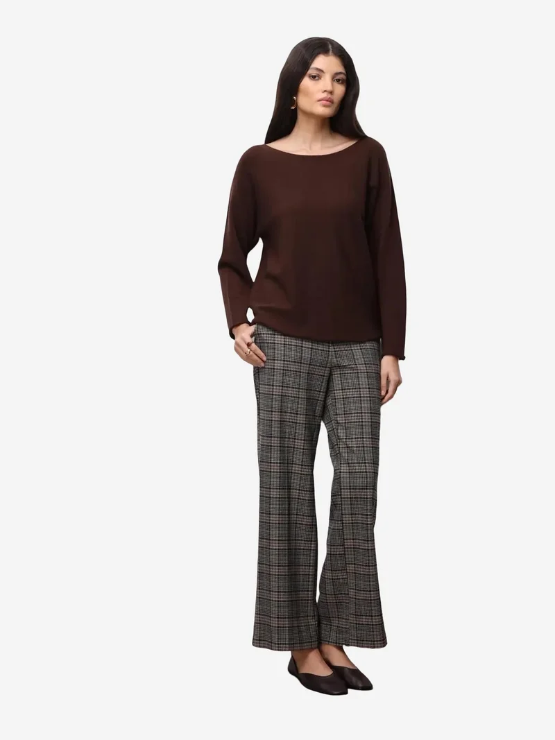 ميكسراي MIXRAY Boat Neck Ribbed Knit Sweater