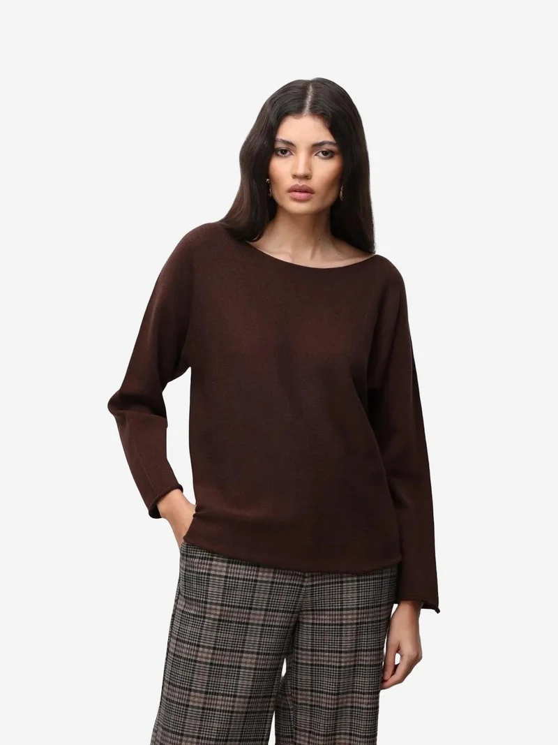ميكسراي MIXRAY Boat Neck Ribbed Knit Sweater