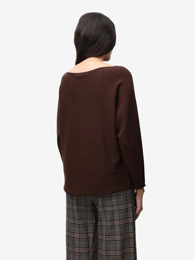 Mixray Coffee Brown MIXRAY Boat Neck Ribbed Knit Sweater for Women | Best Price UAE