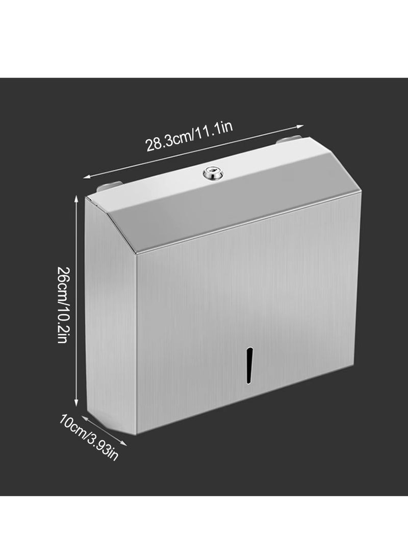 Beauenty - Wall-Mounted Comercial Paper Towel Dispenser Brushed Stainless Steel Bathroom Hand Towel Dispenser with Lock Design Large Capacity Real 304 Stainless Steel Multi-fold - Image 1