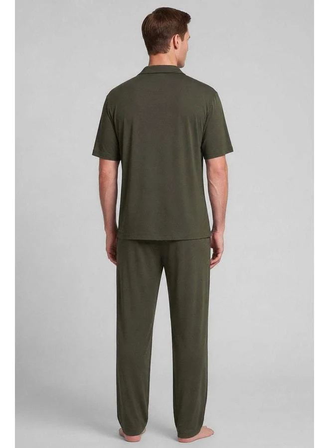Aytuğ Egyptian Men's Modal Blend Buttoned Pajama Set Khaki.