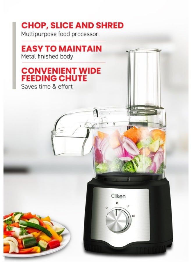 Clikon Multifunctional Food Processor 400W | 3L Bowl, Duo Feed Tube, 2-Speed + Pulse | Chopper, Grinder, Ice Crusher & Shredder 0.5 L 400 W CK1202 Black and Silver 0.5 L 400 W CK1202 Black and Silver - Image 4