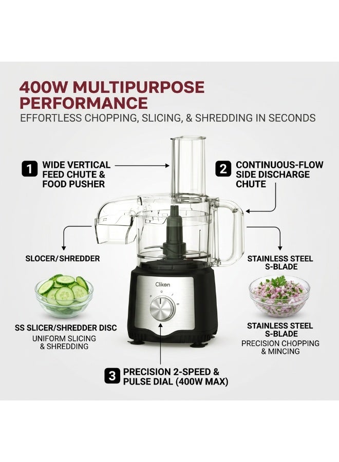 Clikon Multifunctional Food Processor | 400W Power | Convenient Food Preparation | Practical Kitchen Appliance | 2-Year Warranty | CK1202 | Stainless Steel and Black 0.5 L 400 W CK1202 Black and Silver - Image 3