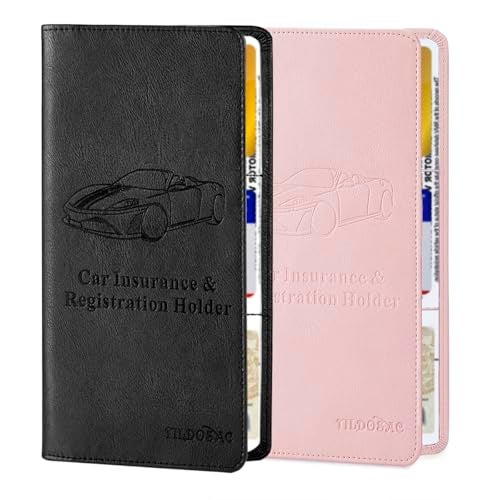 TILDOSAC 2Pack Leather Car Registration and Insurance Card Holder Car Document Holder for Cards License with Magnetic Shut PinkBlack - Image 1