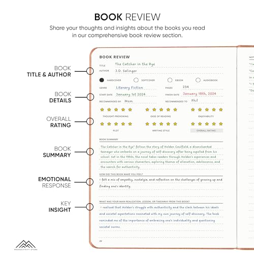 PRODUCTIVITY STORE Reading Journal, Book Journal & Book Tracker - Best Gifts For Book Lovers & Gifts For Readers - 65 Book Reviews - A5, 5.8” x 8.3 - Black - Image 3