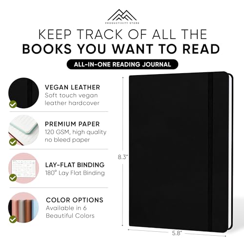 PRODUCTIVITY STORE Reading Journal, Book Journal & Book Tracker - Best Gifts For Book Lovers & Gifts For Readers - 65 Book Reviews - A5, 5.8” x 8.3 - Black - Image 2