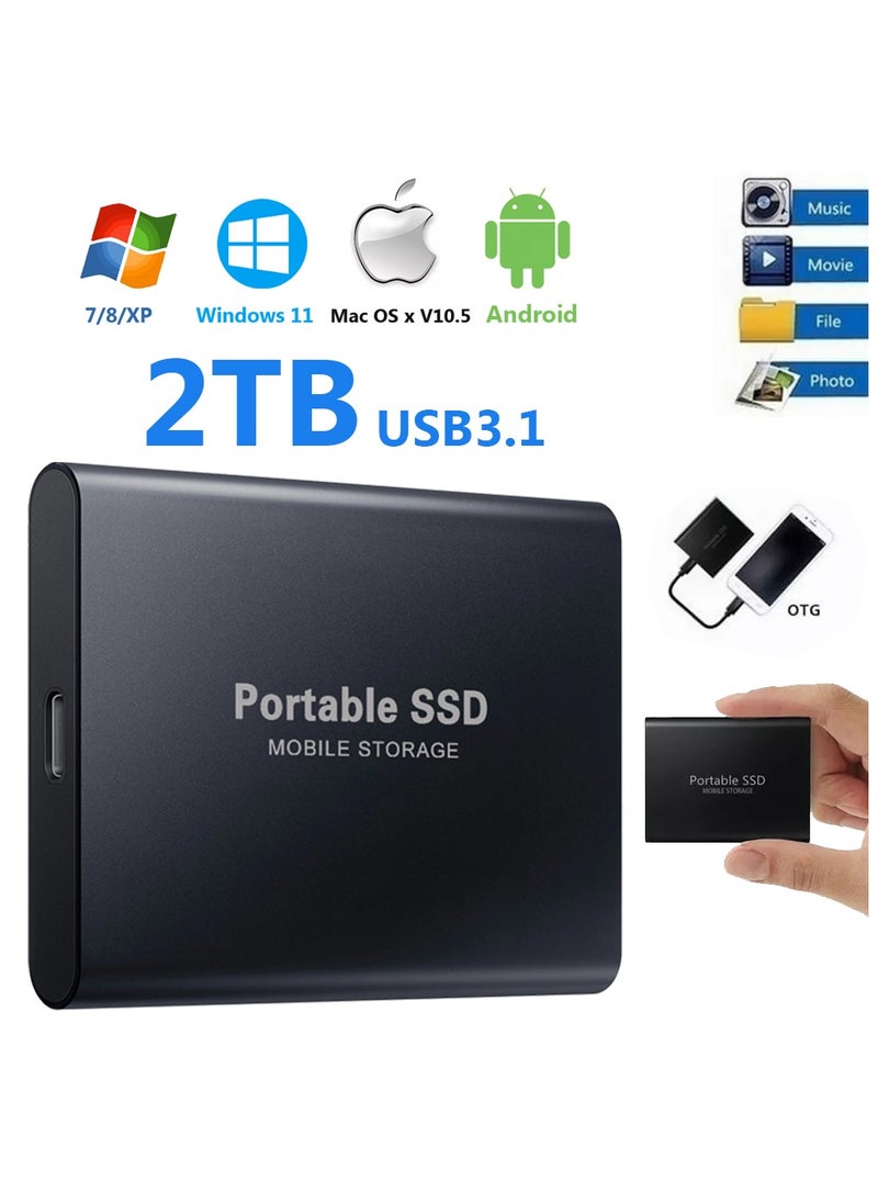 Generic - 2TB Portable External Hard Drive, Mini SSD Hard Drives,Solid State External Drives,Computer Backup Drive,USB 3.1 to Type-C Support Data Storage Transfer for Windows XP PC Laptop and Mac(Black) - Image 1