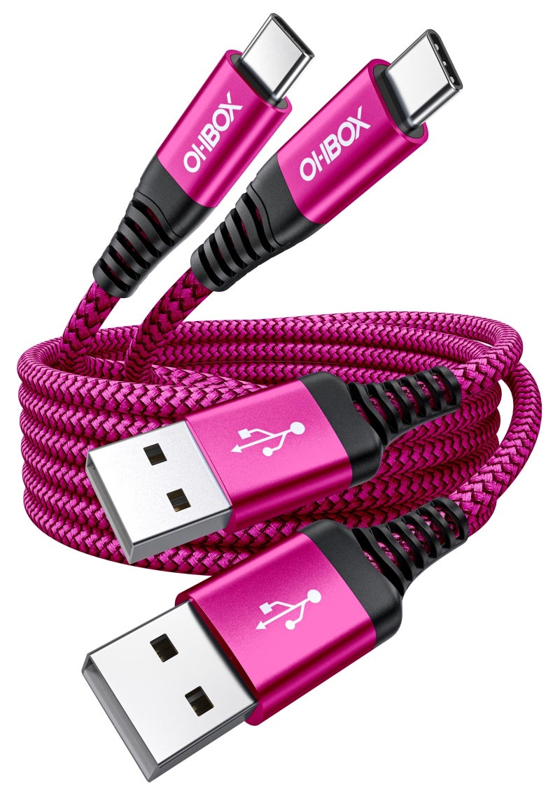 ohbox USB C Cable 60W Fast Charging [2 Pack 3FT], USB A to USB C Cable for CarPlay, USB to Type C iPhone Charger Durable Braided USBC Cord for iPhone 17/16/15/Pro Max, Samsung Galaxy S23 and More-Rose Red - Image 1