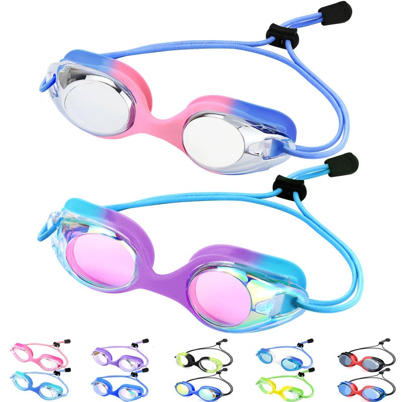 Vvinca Kids Swim Goggles with Bungee Strap No Leaking Anti Fog Toddler Goggles with Quick Adjust Ages 314
