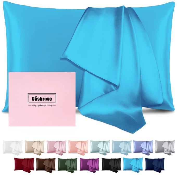 SILK PILLOWCASE FOR HAIR AND SKIN MULBERRY SILK SOFT BREATHABLE SMOOTH BOTH SIDED WITH ZIPPER BEAUTY SLEEP PILLOW CASE FOR GIFT STANDARD PACIFIC BLUE