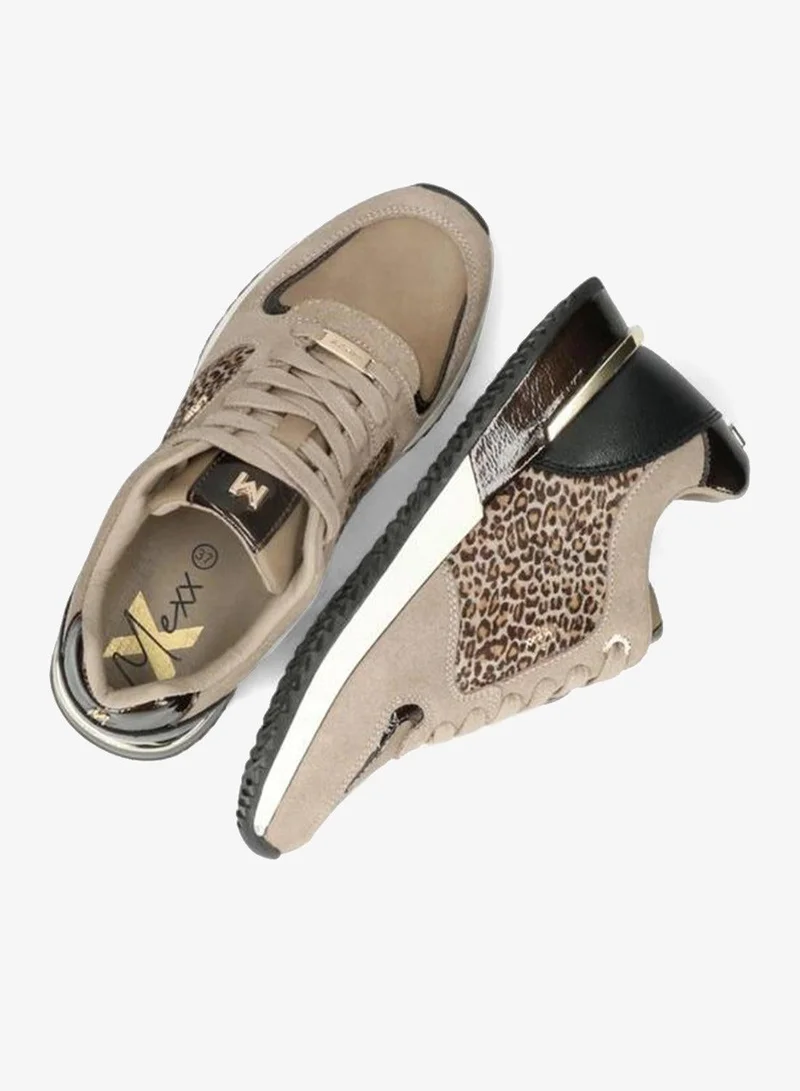 Mexx BEIGE Animal Print Sneakers with Lace-Up Closure for Women | Best Price UAE