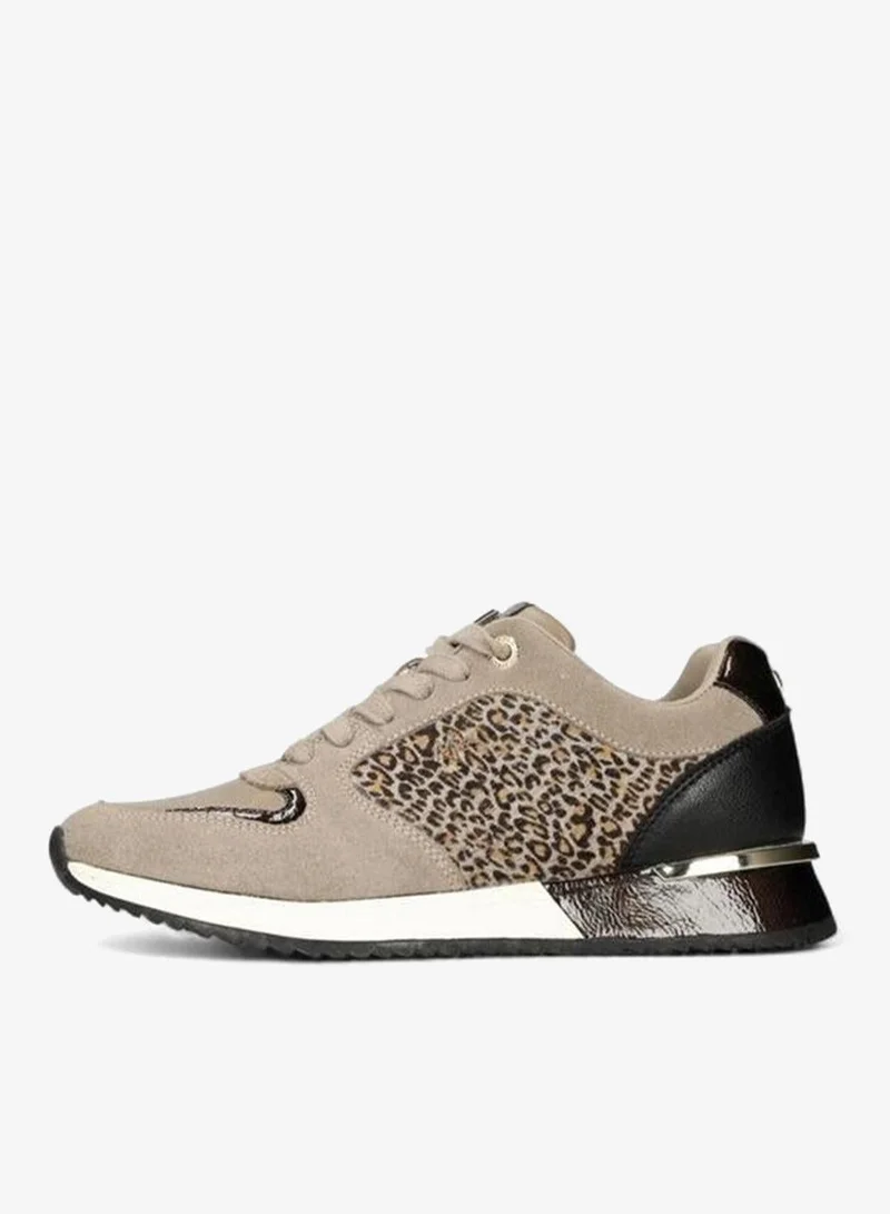 Mexx BEIGE Animal Print Sneakers with Lace-Up Closure for Women | Best Price UAE