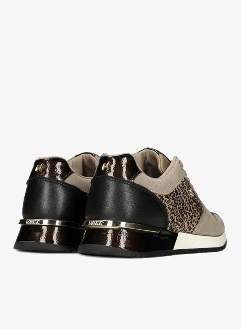 Mexx BEIGE Animal Print Sneakers with Lace-Up Closure for Women | Best Price UAE