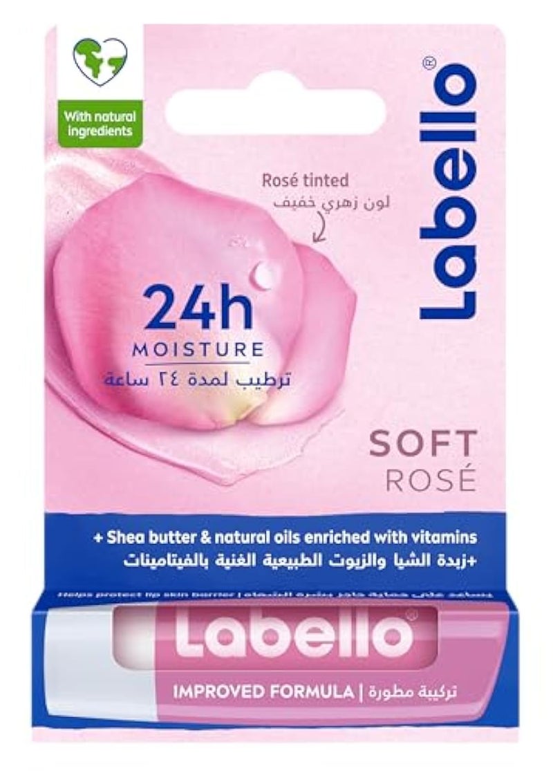 Labello lip balm, moisturising lip care, soft rose, 4.8g - Image 1