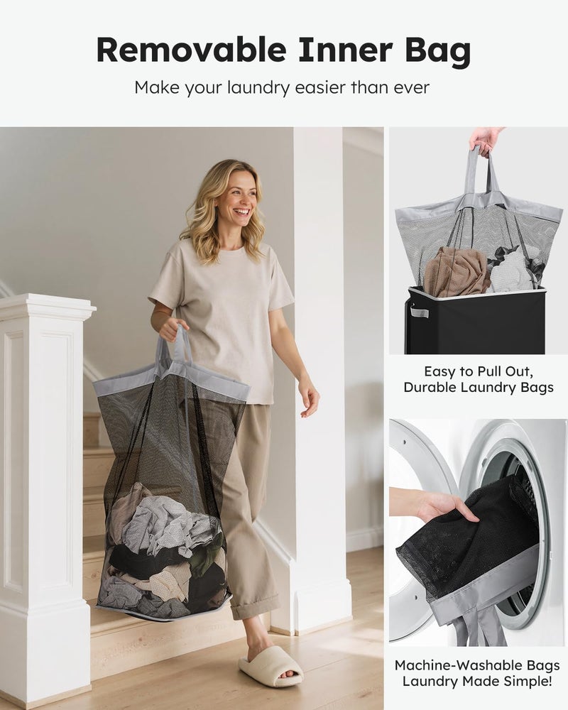 SOLEDI Laundry Hamper Black with Lid and Removable Bag - 100L Large and Tall Laundry Basket Collapsible with Handle for Clothing and Toys Storage - Dirty Clothes Hamper for Bedroom, bathroom, dorm - Image 4