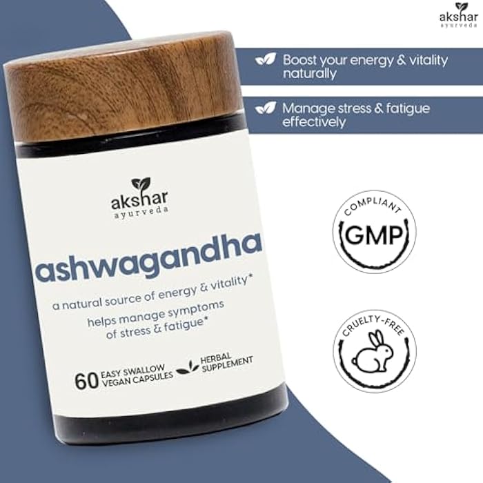 AKSHAR Ayurveda - Ashwagandha Capsules with Ashwagandha Root Extract and Powder - Adaptogenic Herbal Support - Vegan Cruelty-Free Ashwagandha Supplements (60 Count) - Image 2