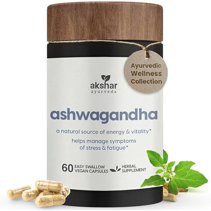 AKSHAR Ayurveda - Ashwagandha Capsules with Ashwagandha Root Extract and Powder - Adaptogenic Herbal Support - Vegan Cruelty-Free Ashwagandha Supplements (60 Count) - Image 1