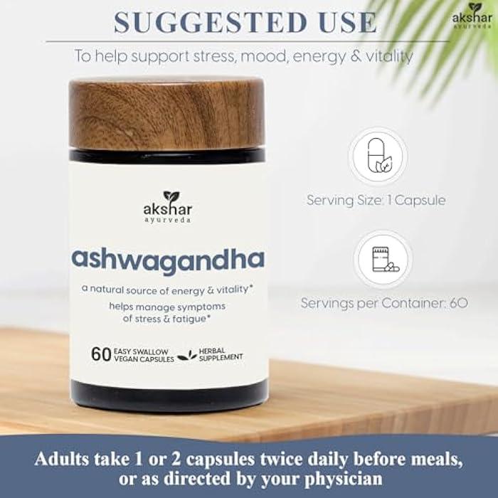 AKSHAR Ayurveda - Ashwagandha Capsules with Ashwagandha Root Extract and Powder - Adaptogenic Herbal Support - Vegan Cruelty-Free Ashwagandha Supplements (60 Count) - Image 5