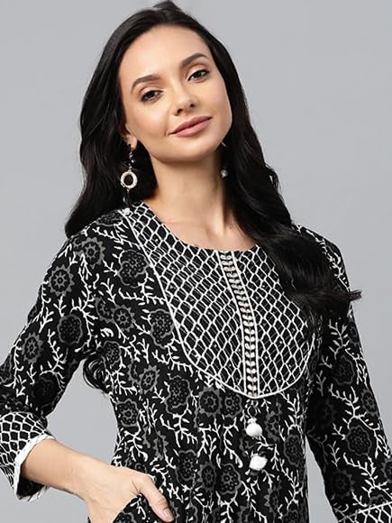 Vaamsi Women's Floral Printed Anarkali Kurta Set with Dupatta (VKSKD1181_Black_S) - Image 3
