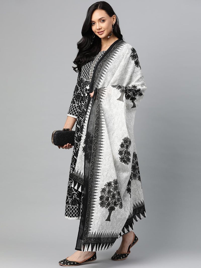 Vaamsi Women's Floral Printed Anarkali Kurta Set with Dupatta (VKSKD1181_Black_S) - Image 4