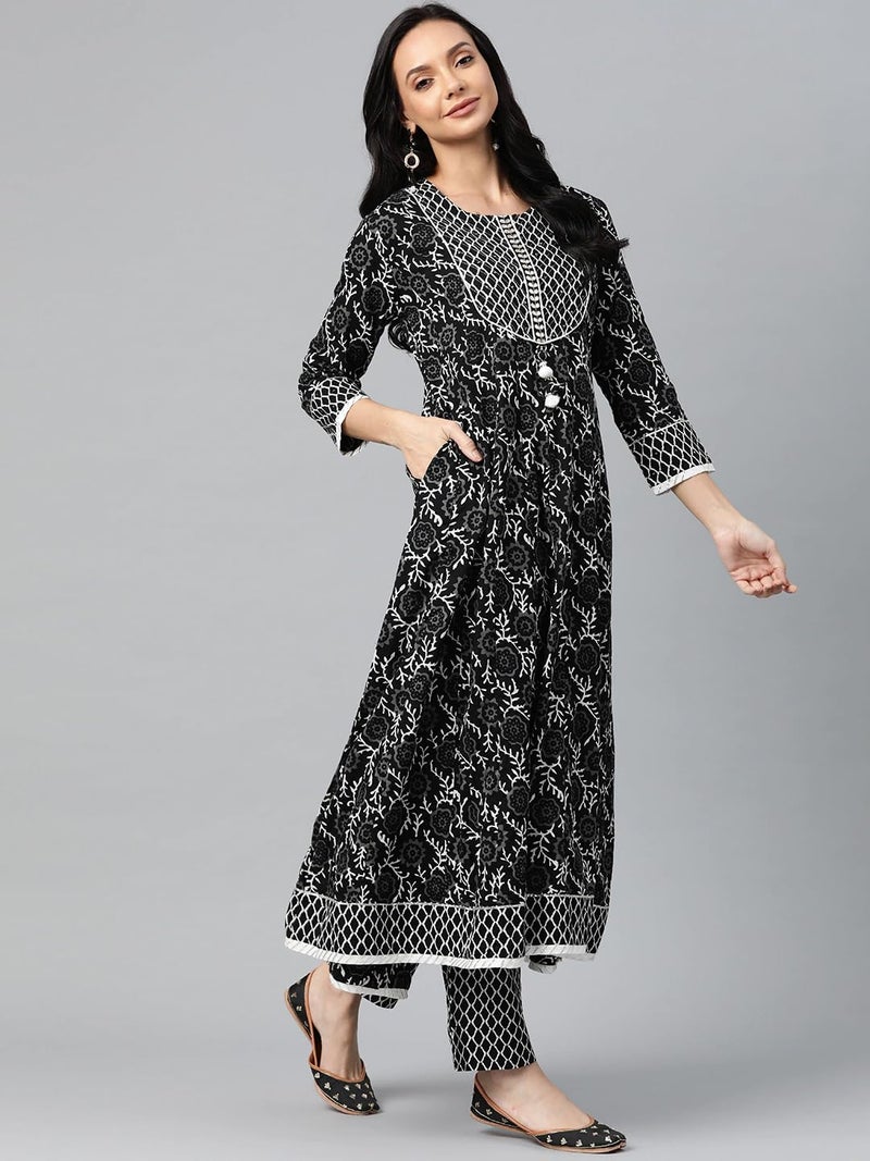 Vaamsi Women's Floral Printed Anarkali Kurta Set with Dupatta (VKSKD1181_Black_S) - Image 5