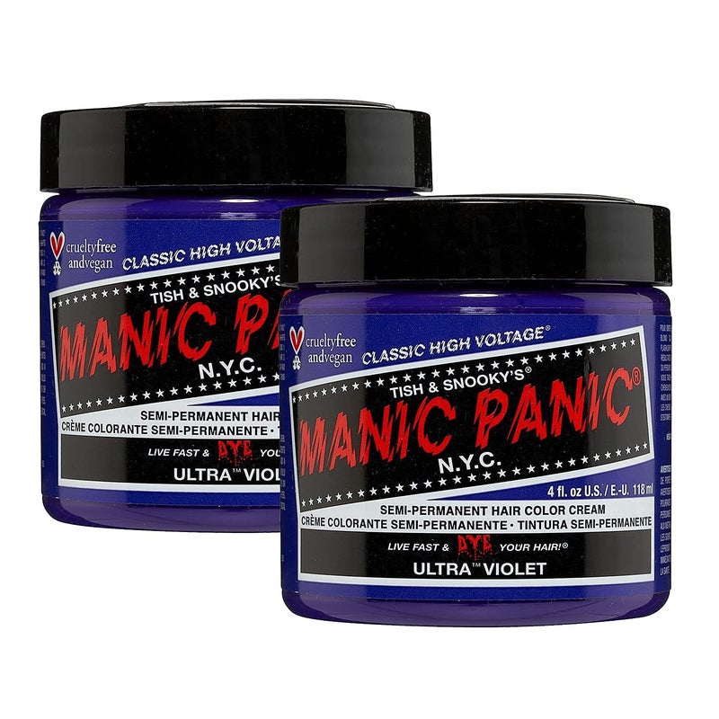 MANIC PANIC Classic Ultra Violet Semi Permanent Hair Color BlueToned Purple Hair Dye for Women Men That Lasts 46 Weeks Vegan Ammonia CrueltyFree Create Mix Custom Shades 4oz 2pk