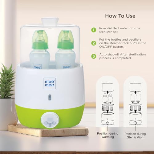 Mee Mee 3 in 1 Digital Sterilizer (2 Bottle Capacity, 6 Min Cycle) | Quick & Effective Sterilization for Bottles, Nipples & Accessories, Warms Bottles & Heats Food | Auto Shut Off, Kills 99.9% Germs - Image 4